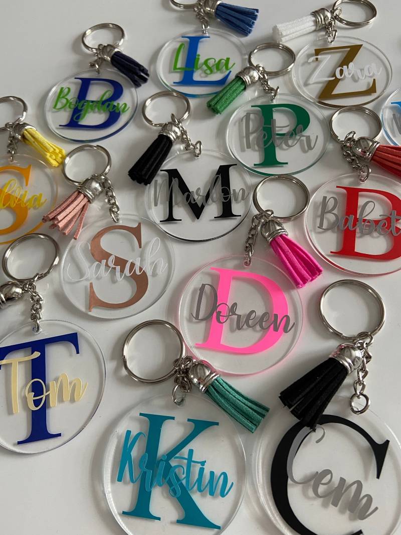 Schlüsselanhänger Personalisiert Acryl Anfangsbuchstabe Und Name Initialen Geschenk Geburtstag Plotten Anhänger von LenasgeschenkeDE