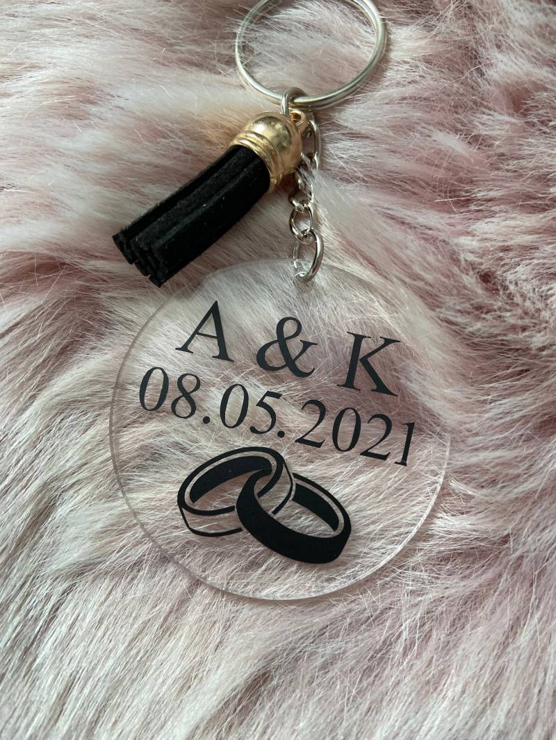 Schlüsselanhänger Personalisiert Zur Hochzeit Heirat Brautpaar Initialen Hochzeitsdatum Eheringe Plotten Erinnerung Anhänger von LenasgeschenkeDE