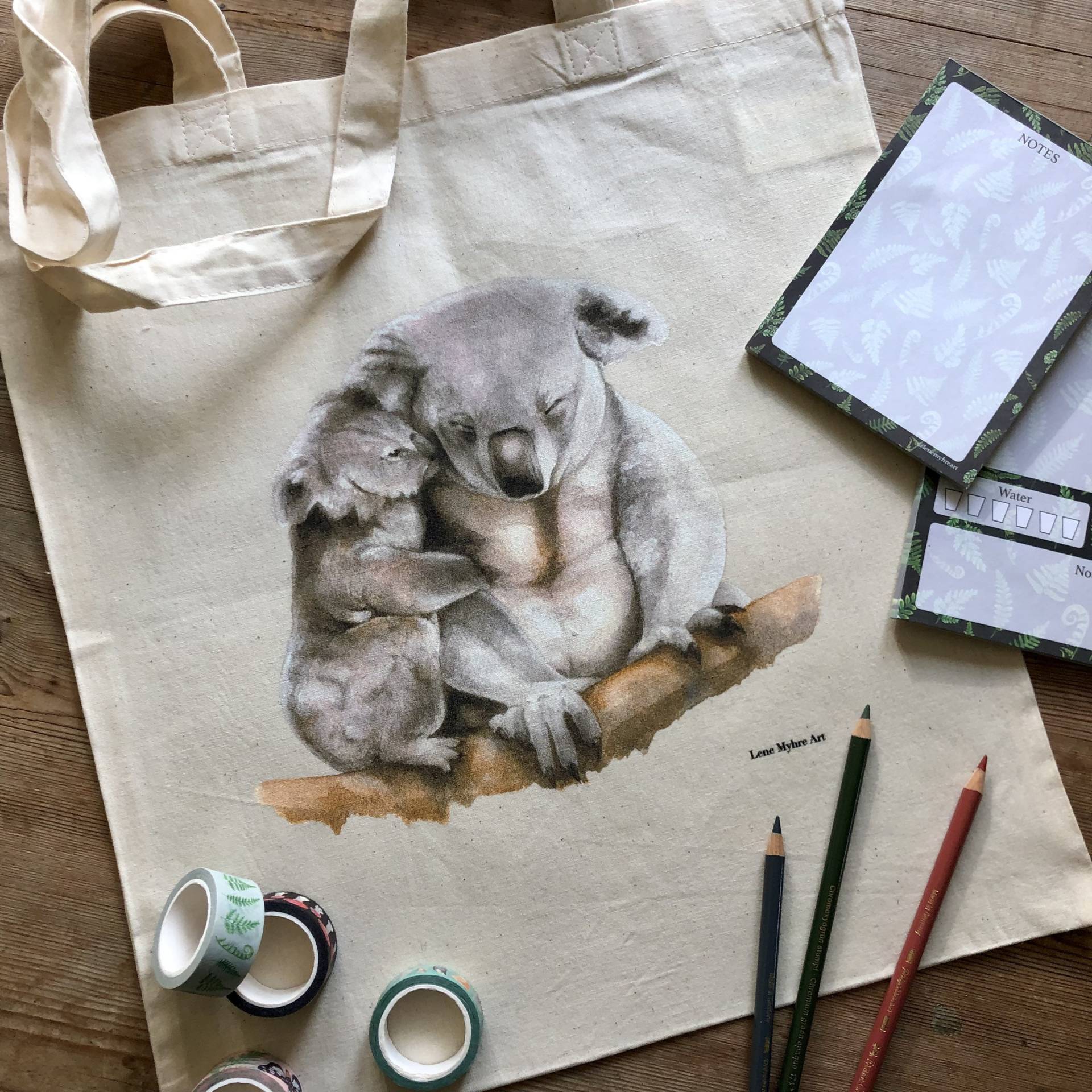 Koala Tote Bag, Kunstdruck, Bedruckte Tragetasche, Tiertasche, Bag Mit Druck, Aquarell Kunstdruck von LeneMyhreArt