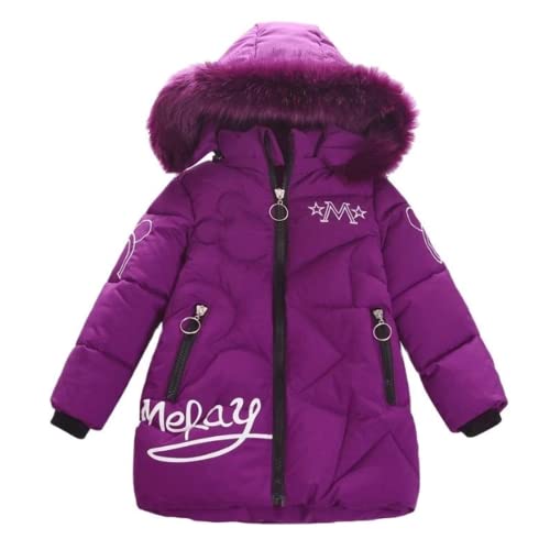 2021 Neu Winter Daunenjacke Kinder Mädchen Jacke Windjacke Wattierter Mantel mit Pelzkapuze (Violett, 110) von Lengender