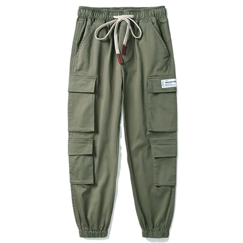 Cargohosen für Junge Streetwear Joggen An den Knöcheln festgezogen Multi Tasche (Grün, 140) von Lengender