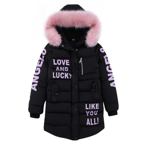 Daunenjacke Mädchen Kinder Parka Kapuzenjacke Mantel Langer Jacke aus Kunstpelz Warmer Winter (Schwarz, 150) von Lengender