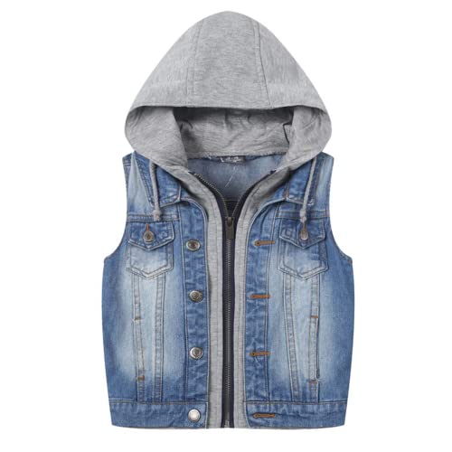Jeansjacke Jungen Weste Ärmellose mit Kapuze Mantel Kinder Causal Jacken Mädchen Frühling Herbst Denim Oberteil (Blau, 92) von Lengender
