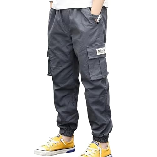 Jungen Cargo Hose Jogginghose Elastische Taille 4-12 Jahre alt (Grau, 170) von Lengender