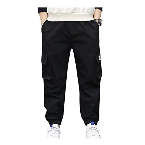 Jungen Cargo Hose Jogginghose Elastische Taille 4-12 Jahre alt (Schwarz, 170) von Lengender