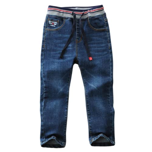 Jungen Jeanshosen Denim Kinder Sport Beiläufig Elastische Taille Langer Warmer Weicher Komfort (Blau, 140) von Lengender