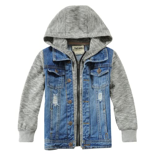 Kinder Jungen Mädchen Hellblau Jeansjacke Designer Fleece-Ärmel & Kapuze Elegant Denim Mantel Trendige Outwear (Blau, 140) von Lengender