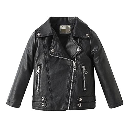 Kindermantel Junge Mädchen Kunstleder Jacke Bikerjacke Perfekto Frühling Herbst 2-9 Jahre (Schwarz, 140) von Lengender