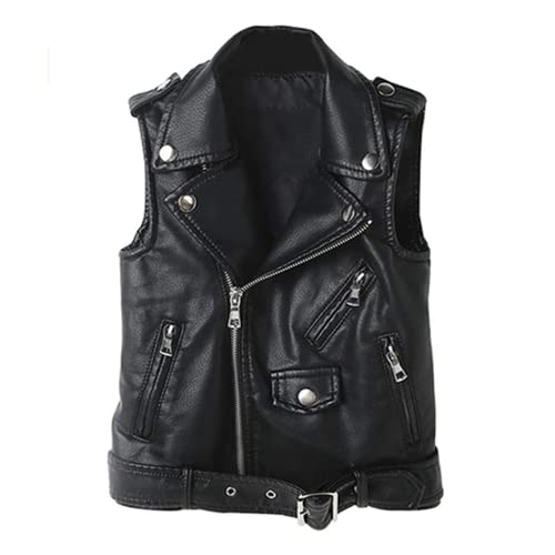 Kunstleder Jacke Ärmellos Kinder - Bikerjacke mit Reißverschluss asymmetrisch - Mantel Lederjacke Frühling Herbst Junge Mädchen (Schwarz, 110) von Lengender