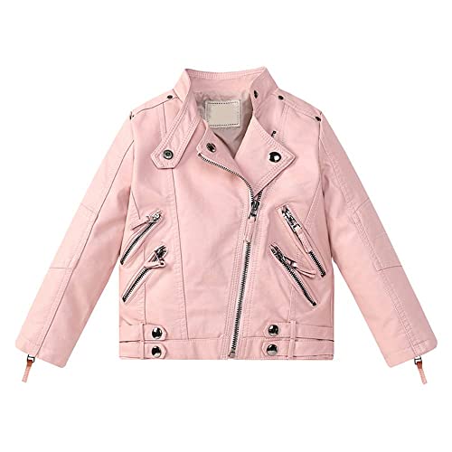 Kunstleder Jacke Kinder Mädchen Kurzmantel Lederjacke BikerJacke Perfekto Frühling Herbst (Rosa, 100) von Lengender