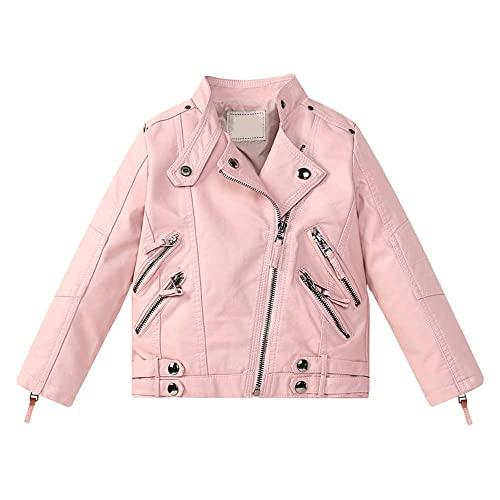 Kunstleder Jacke Kinder Mädchen Kurzmantel Lederjacke BikerJacke Perfekto Frühling Herbst (Rosa, 160) von Lengender