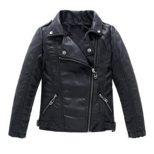 Lederjacke Junge Mädchen - Perfekto Kunstleder Jacke - Bikerjacke für Kinder (Schwarz, 110) von Lengender