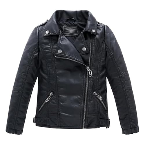 Lederjacke Junge Mädchen - Perfekto Kunstleder Jacke - Bikerjacke für Kinder (Schwarz, 140) von Lengender