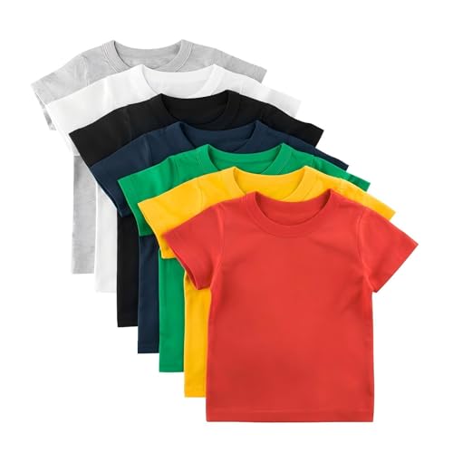 Lengender 8 Stück T-Shirts für Kinder, Jungen und Mädchen, 100 % Baumwolle, einfarbig, kurzärmlig, Rundhalsausschnitt, Unisex, Sommer, Packung mit 7 Stück, 140 Lengender 8 Stück T-Shirts für Kinder, Jungen und Mädchen, 100 % Baumwolle, einfarbig, kurzärmlig, Rundhalsausschnitt, Unisex, Sommer, Packung mit 7 Stück, 140 von Lengender