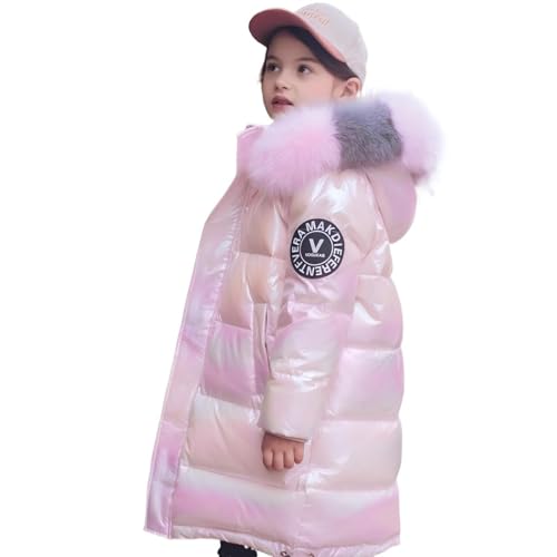 Lengender Daunenjacke Oberfläche Helle Warme Mädchen Jacke Winter Herbst Kapuze Mantel Kunstpelz Sportjacke Ski (Rosa, 150) von Lengender