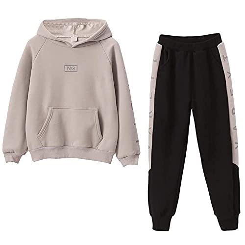 Lengender Kinder Mädchen Trainingsanzug Sport-Sets mit Kapuze Jogger Frühling Herbst Bekleidungsset Sweatshirt+Hose Jogginganzug (Aprikose, 170) von Lengender