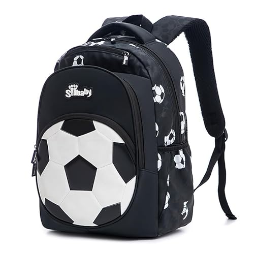 Lengender Student Jahr 1-3 Große Kapazität Schultasche Wasserdicht Leicht Jungen Fußball Rucksack, Schwarz , 46*30*18cm von Lengender