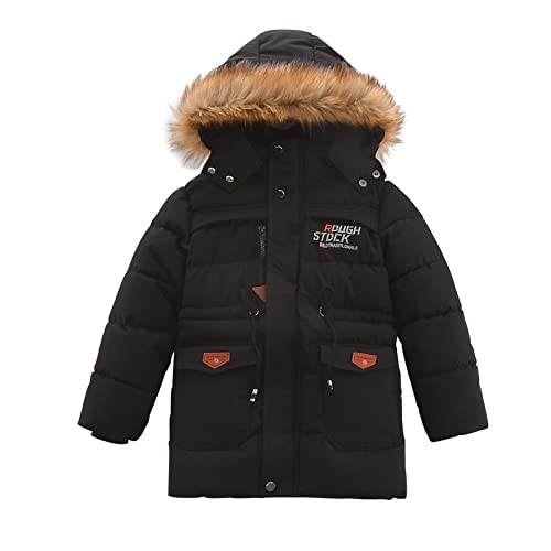 Mäntel Kinder Jungen Winter Daunenjacke Pelzkapuze Parka Warm Plüsch Wattiert (Schwarz, 120) von Lengender