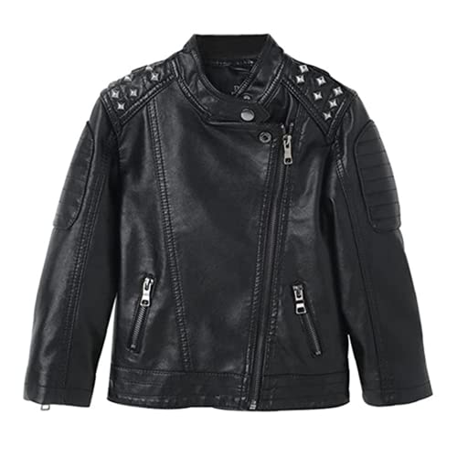 Nietenjacke Kunstleder Junge - Mantel Bikerjacke Lederjacke Frühling Herbst - Perfekto Kunstleder Kinder (Schwarz, 140) von Lengender