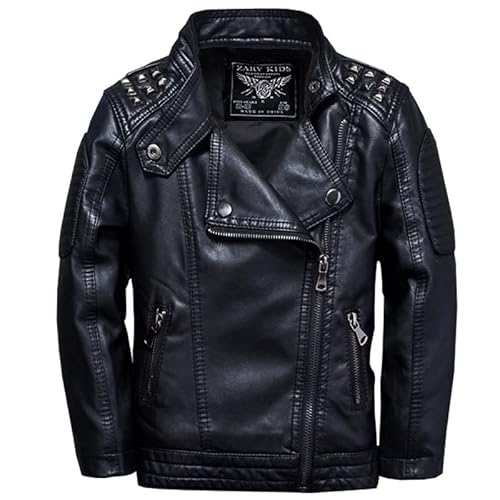 Nietenjacke Kunstleder Junge - Mantel Bikerjacke Lederjacke Frühling Herbst - Perfekto Kunstleder Kinder (Schwarz, 140) von Lengender