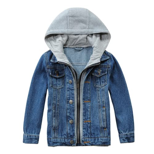 Unisex Kinder Jacke Denim Mantel Jungen Mädchen Lässige Kapuzen Jeansjacke Langarm Reißverschluss Top Kleidung Outwear (Blau, 110) von Lengender