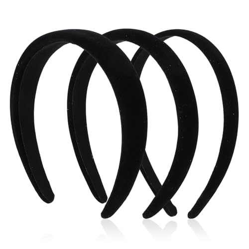 Lengxue 3 schwarze Samt-Stirnbänder, gepolstert, breiter Schaumstoff, Komfort, Vintage, Mode, rutschfeste Stirnbänder von Lengxue