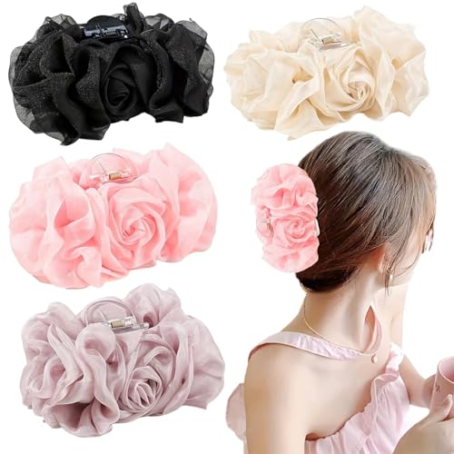 Lengxue 4 Stück große Chiffon-Blumen-Haarspangen, mehrschichtige Rosenklammern, für Damen und Mädchen, rutschfest, leistungsstark, Styling-Blumen-Haar-Zubehör Lengxue 4 Stück große Chiffon-Blumen-Haarspangen, mehrschichtige Rosenklammern, für Damen und Mädchen, rutschfest, leistungsstark, Styling-Blumen-Haar-Zubehör von Lengxue