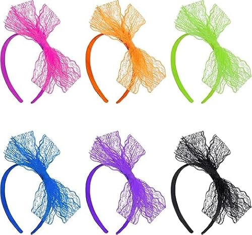 Lengxue 6 Stück Neon-Spitzenbogen-Stirnbänder für Frauen, Halloween-Haar-Accessoires (6 Farben) von Lengxue