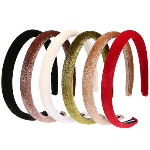 Lengxue Samt-Stirnbänder für Damen, gepolstert, 1,7 cm, einfarbig, modisch, 6 Stück, Einheitsgröße, 6 Stück von Lengxue