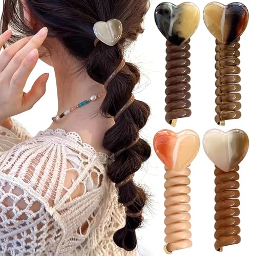 Lengxue Spiralhaarbänder für Telefonleitungen, herzförmig, dekorativ, gerade, zerstörungsfrei, für Damen und Mädchen, 4 Stück Lengxue Spiralhaarbänder für Telefonleitungen, herzförmig, dekorativ, gerade, zerstörungsfrei, für Damen und Mädchen, 4 Stück von Lengxue