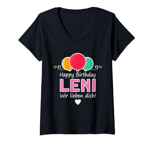 Damen Happy Birthday Leni Vorname Leni T-Shirt mit V-Ausschnitt Damen Happy Birthday Leni Vorname Leni T-Shirt mit V-Ausschnitt von Leni Name Spruch zum Geburtstag