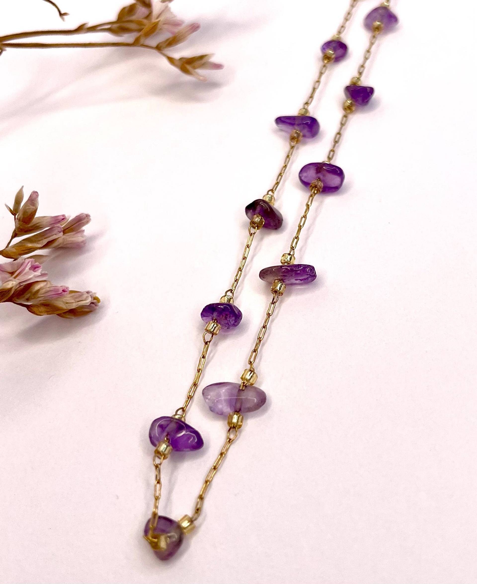 Kette Aus Amethyst Und Vergoldetem Edelstahl Kette Aus Amethyst Und Vergoldetem Edelstahl von LeniellaJewellery