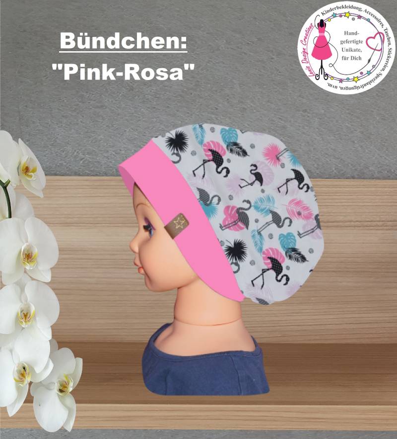 Leichte Sommerbeanie-Mütze "Flamingos & Federn" + Bündchen, Für Mädchen, 1-Lagige Übergangsmütze, Größe Ku 40 Bis 57 cm von LenisDesignCreations