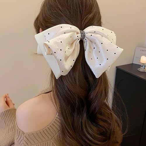 Lenjicons Elegante Satin-Haarspangen mit Schleife, Haarschmuck, gepunktet, Strass, Braut-Kopfschmuck für Frauen (weiß) von Lenjicons