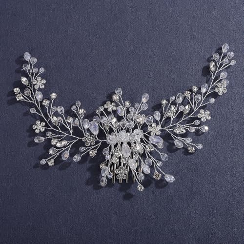 Lenjicons Haarkamm mit Blumen-Strassperlen, Vintage-Stil, Strass, Hochzeitshaarkamm, silberfarben, Braut-Kopfschmuck, Hochzeitshaarschmuck für Frauen Lenjicons Haarkamm mit Blumen-Strassperlen, Vintage-Stil, Strass, Hochzeitshaarkamm, silberfarben, Braut-Kopfschmuck, Hochzeitshaarschmuck für Frauen von Lenjicons