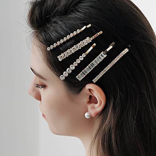 Lenjicons Haarspangen mit französischen Strasssteinen, goldene Strasssteine, für Hochzeiten, klare Kristalle, Braut-Haarspangen, Hochzeits-Haarschmuck für Damen, 5 Stück Lenjicons Haarspangen mit französischen Strasssteinen, goldene Strasssteine, für Hochzeiten, klare Kristalle, Braut-Haarspangen, Hochzeits-Haarschmuck für Damen, 5 Stück von Lenjicons
