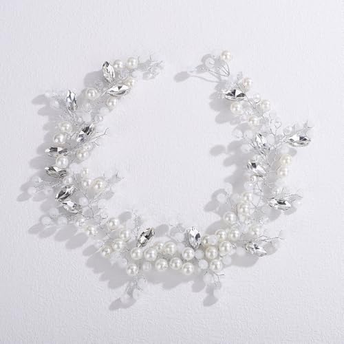 Lenjicons Luxuriöses Perlen-Stirnband, handgefertigt, Strass, Perlen, Hochzeit, Haarrebe, Strass, Braut-Stirnband, elegante Kristall-Hochzeits-Haarbänder für Frauen (Opal) von Lenjicons