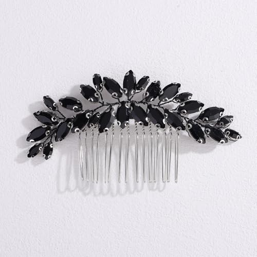 Lenjicons Simple Rhinesotne Haarkamm, handgefertigt, Strass, Hochzeit, Kopfschmuck, Braut-Haarschmuck, Hochzeits-Stirnband für Frauen (schwarz) von Lenjicons