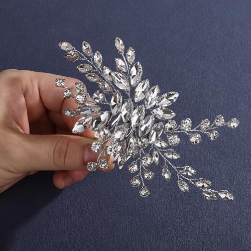 Lenjicons Vintage Teardrop Strass Haarkamm Handgefertigt Rhienstone Braut Haarteil Hochzeit Kopfschmuck für Frauen Funkelnde Strass Braut Stirnband für Frauen (Silber) von Lenjicons