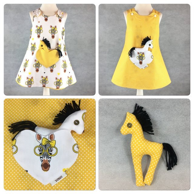 Handgemachtes Wende-Mädchenkleid Ohne Pferd. Zebra Mit Brille. Größe New Born Bis 8-9 Jahre von LenkasDresses