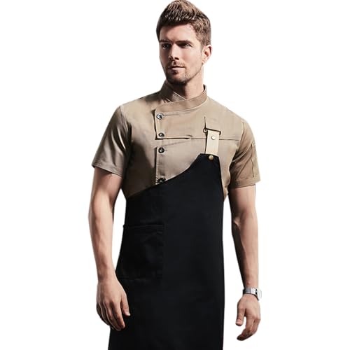 Herren-Kochjacke mit versteckter Belüftung, atmungsaktiv, mit versteckter Belüftung, Set (Mantel + Schürze), Khakia, L von Lenmipot