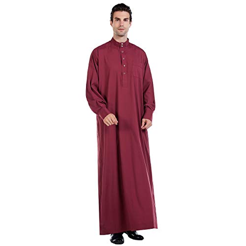 Herren Muslimische Kleidung Durable Kaftan Robe Dubai Langes Kleid Ethno-Kleidung, 1 Stück weicher Robe - Rot - XXX-Large von Lenmipot