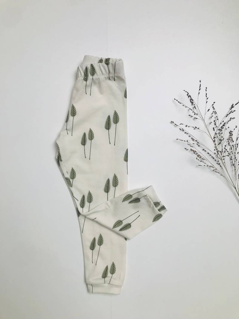 Leggings 80-104 Cremeweiß Blätter Wunschgröße von Lenohandmade