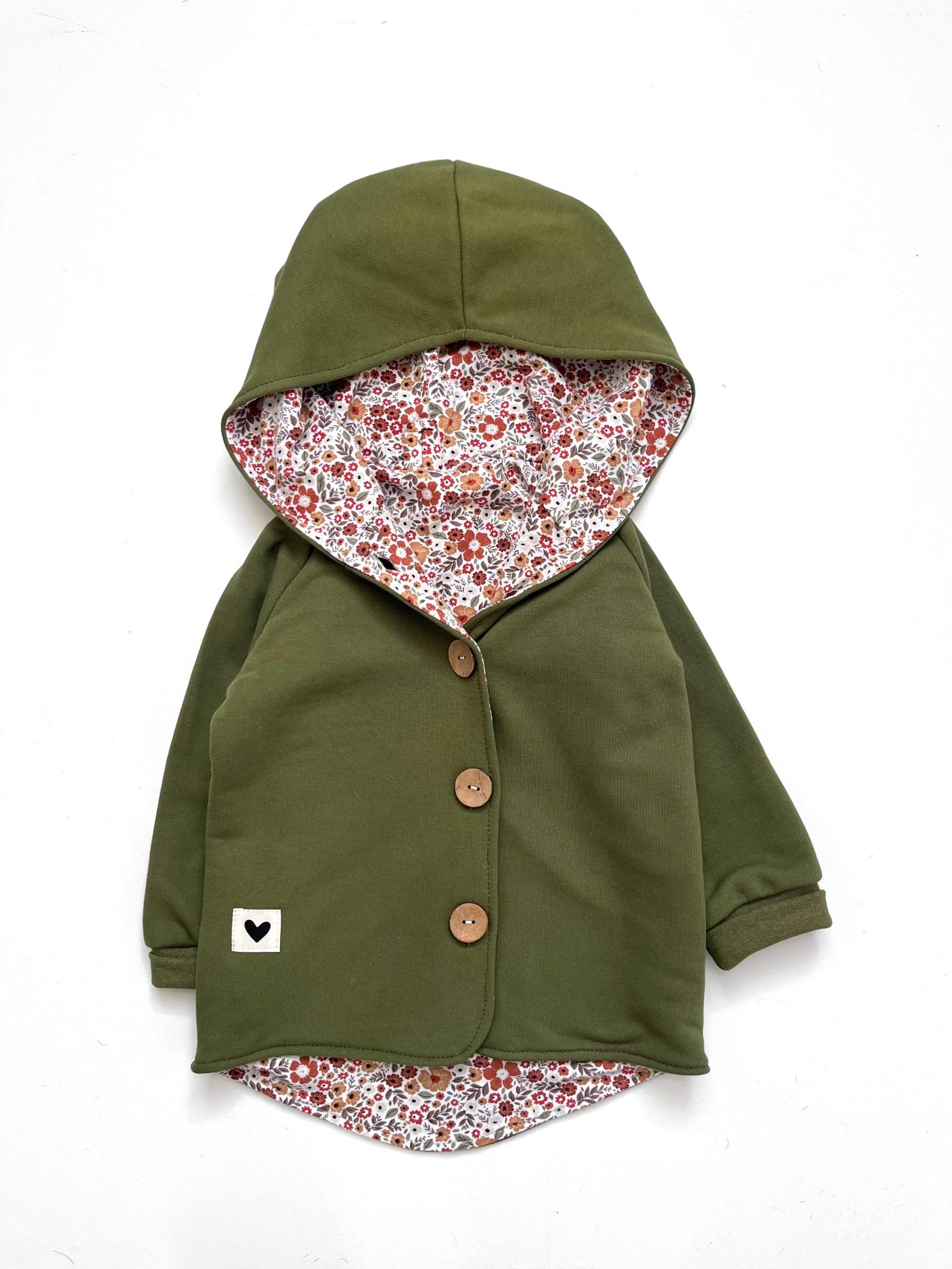 Mitwachsjacke Sweat Mädchen Kinder Jacke Übergangsjacke Kleinkind Khaki 92/98 Blumen von Lenohandmade