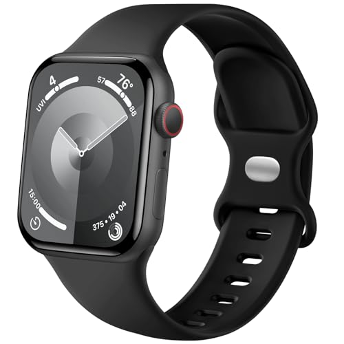 Lenrao Kompatibel mit Apple Watch-Armbändern für Damen, Apple Watch-Armbänder 40 mm, 38 mm, 41 mm, schwarzes Silikon, sportlich, wasserdicht, verstellbare Armbänder für iWatch Serie 9/8/7/6/5/4/3/2/1 von Lenrao