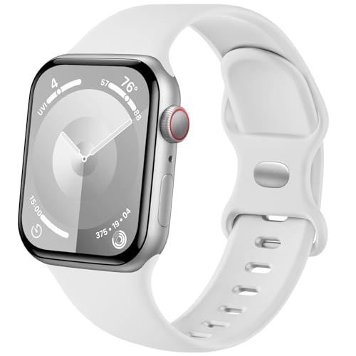 Lenrao Kompatibel mit Apple-Watch-Armbändern für Damen, Apple Watch-Armbänder 40 mm, 38 mm, 41 mm, weißes Silikon, sportlich, wasserdicht, verstellbare Armbänder für iWatch Serie 9/8/7/6/5/4/3/2/1 SE von Lenrao