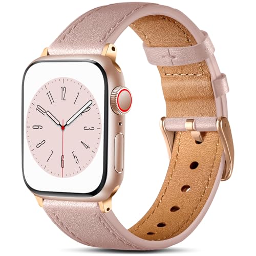 Lenrao Kompatibel mit iWatch-Bändern, Apple Watch-Armbänder für Damen, 40 mm, 38 mm, 41 mm, rosa Sandkörnung, echtes Leder, Ersatzband für iWatch-Armbänder der Apple Watch Serie 9/8/7/6/5/4/3/2/1 SE von Lenrao