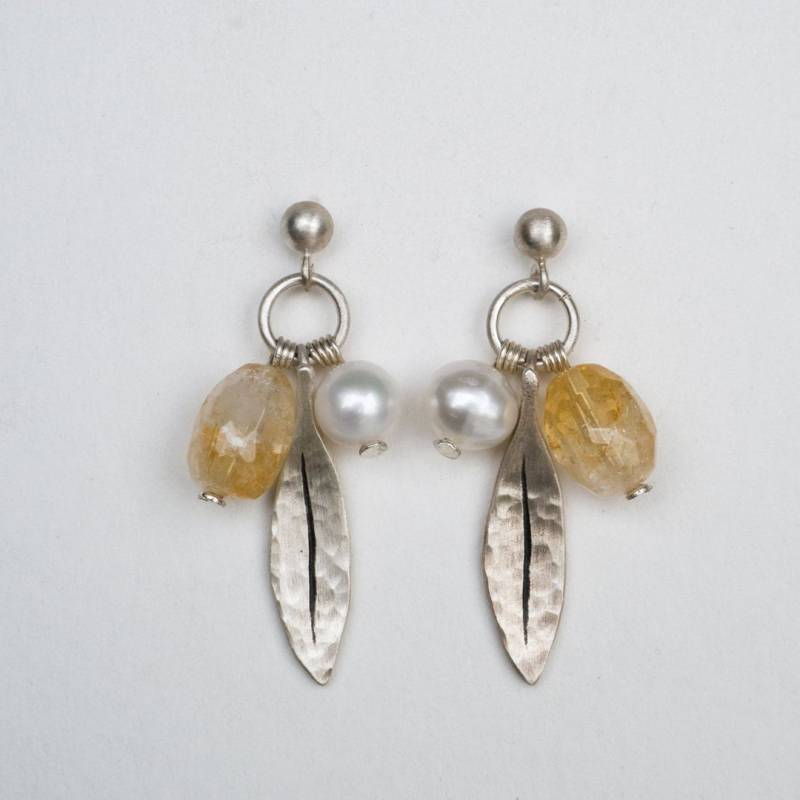 Citrin Ohrringe, Perlenohrringe Aus Sterlingsilber 925, November Geburtsstein, Juni Blattsilber Kronleuchter Ohrringe von LentiJewelry