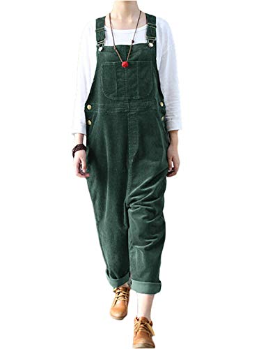 Lentta Damen Casual Baggy Cord Wide Leg Pants Bib Overall Jumpsuits mit Taschen - Gr�n - X-Groß von Lentta