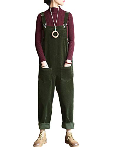 Lentta Damen Casual Loose Cord Bib Overall Jumpsuits Wide Leg Hose mit Taschen - Gr�n - Klein von Lentta